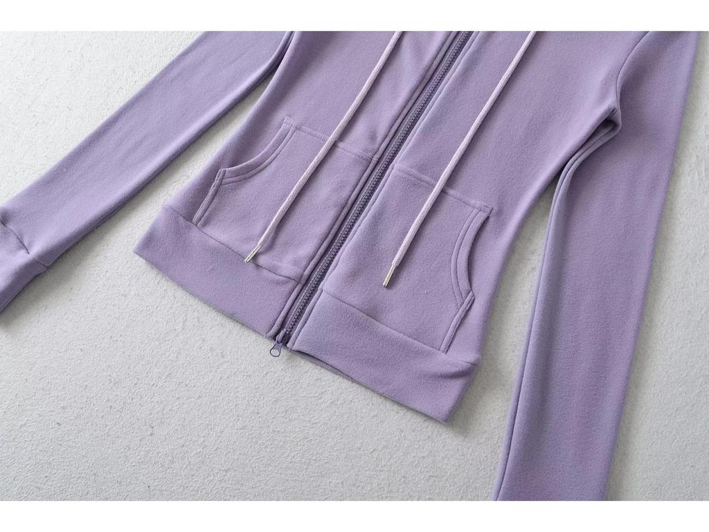 Women's American-Style Slim Fit Thermal Fleece Hoodie with Double Zippers & Large Pockets for Autumn/Winter Yoga