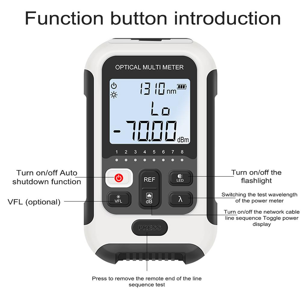 Portable Lightweight 3 In 1 Optical Power Meter High Accurancy Network Tester Digital Display Optical Fiber Tester with LED Ligh