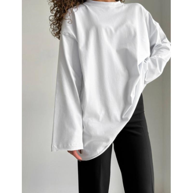 

Женская свободная футболка, базовый хлопковый свитер большого размера с круглым вырезом, шикарные повседневные футболки, женские топы, одежда для девочек, 11 цветов M