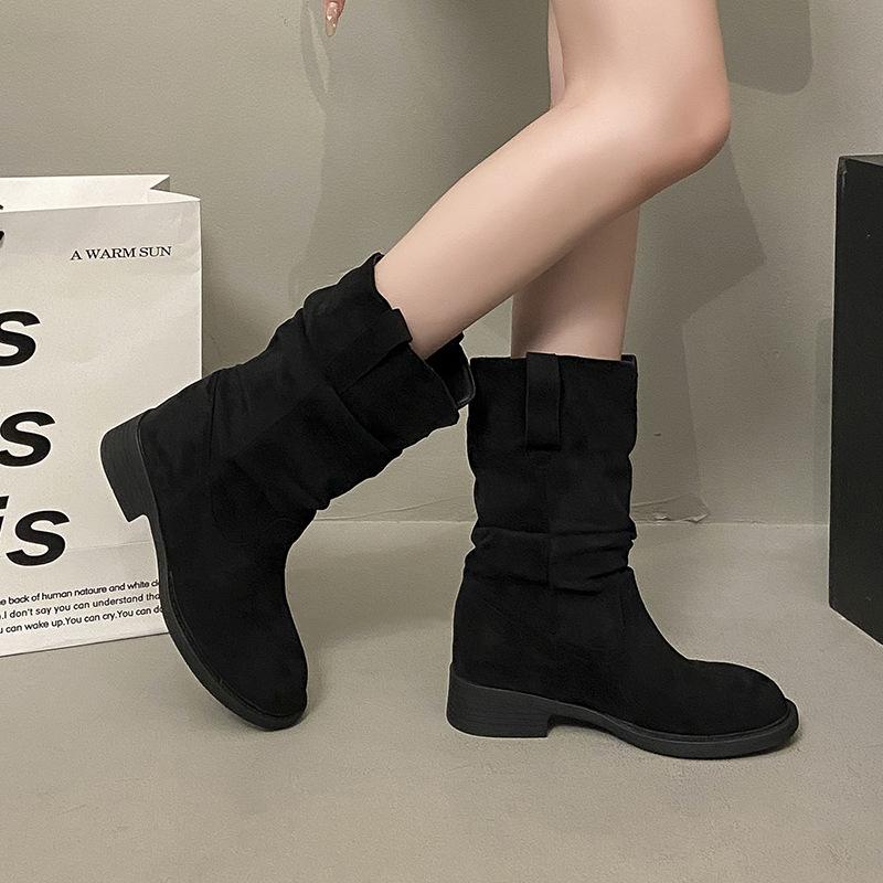 Pile boots women's medium boots children 2025 spring and autumn new Maillard western cowboy short boots Martin boots thin boots