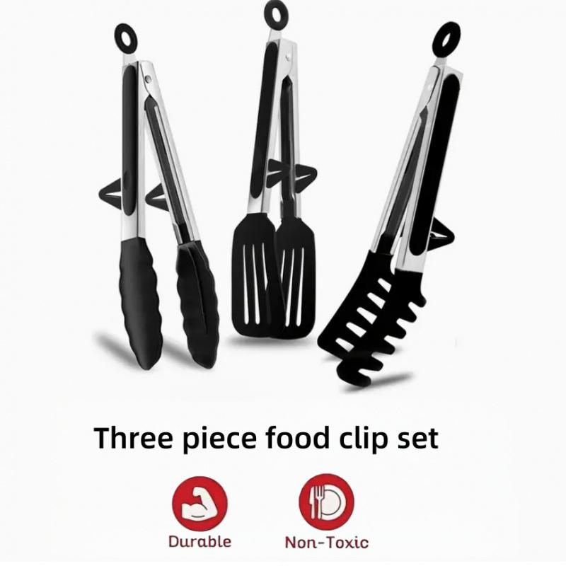 Premium 3-in-1 Silicone Food Tongs - 480°F Heat Resistant Stainless Steel Kitchen Clips for BBQ & Baking