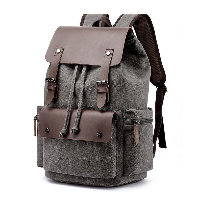 Rucksäcke mit hoher Kapazität Herren Outdoor Reisetasche aus Segeltuch Retro Trendy Schulrucksack für College-Modestudenten