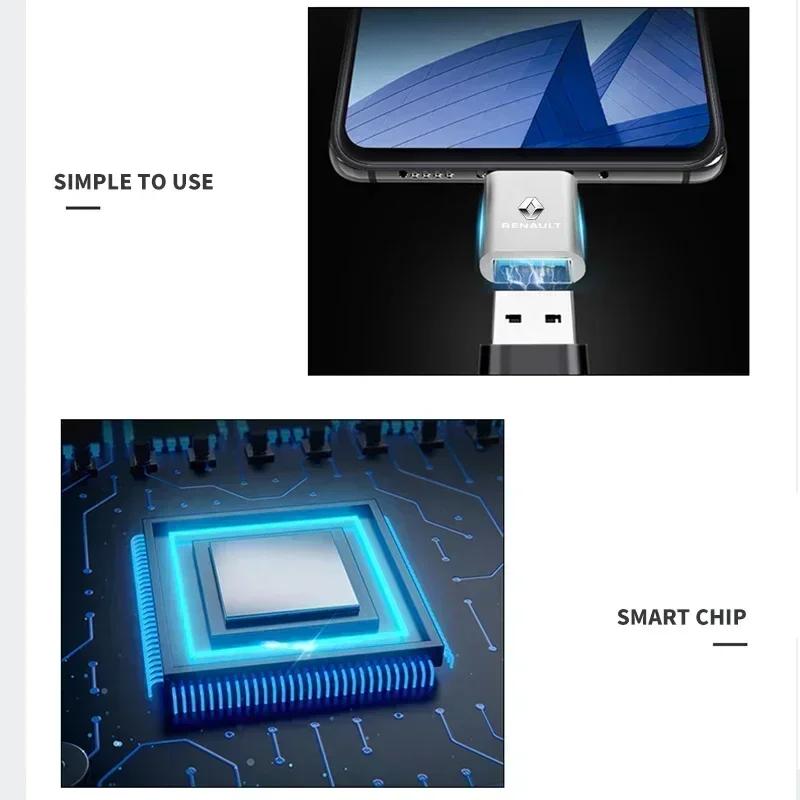 2026 Hot For Renault Hub Caps Car Type-C Turn USB3.0 Adapter Auto Converter Interior Parts For Renault Kangoo 2 Koleos 1 Modus K