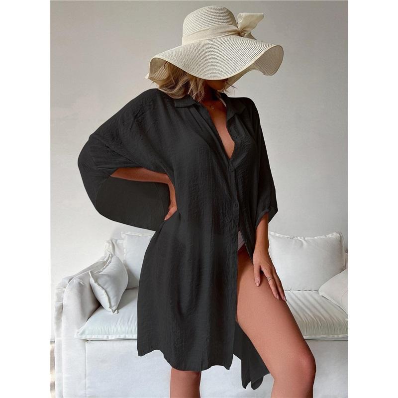 Summer Loose Cardigan Sun Protection Woman Bikini Cover-up Swimsuit Solid Beachwear Cover-Ups Swimwear Women Kimono Dress