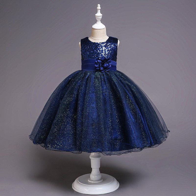 5-14yrs Baby Girl Flower Sequin Dress High Quality Party Princess Dress Children Dress
