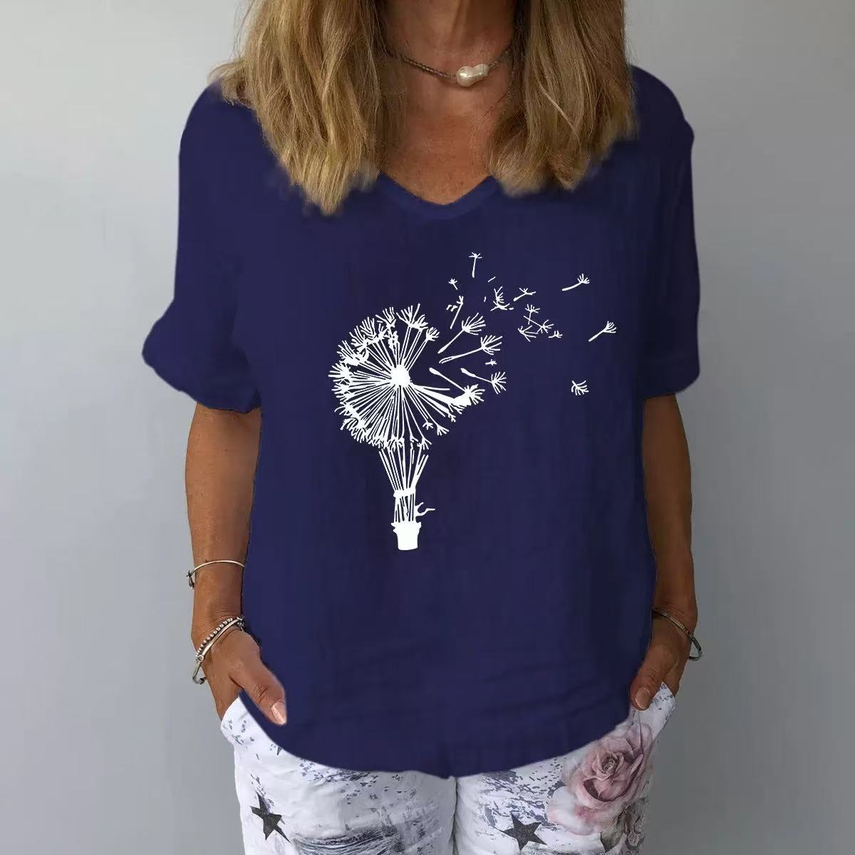 

GMXIA Женские модные повседневные летние блузки и рубашки с круглым вырезом с короткими рукавами XXXL