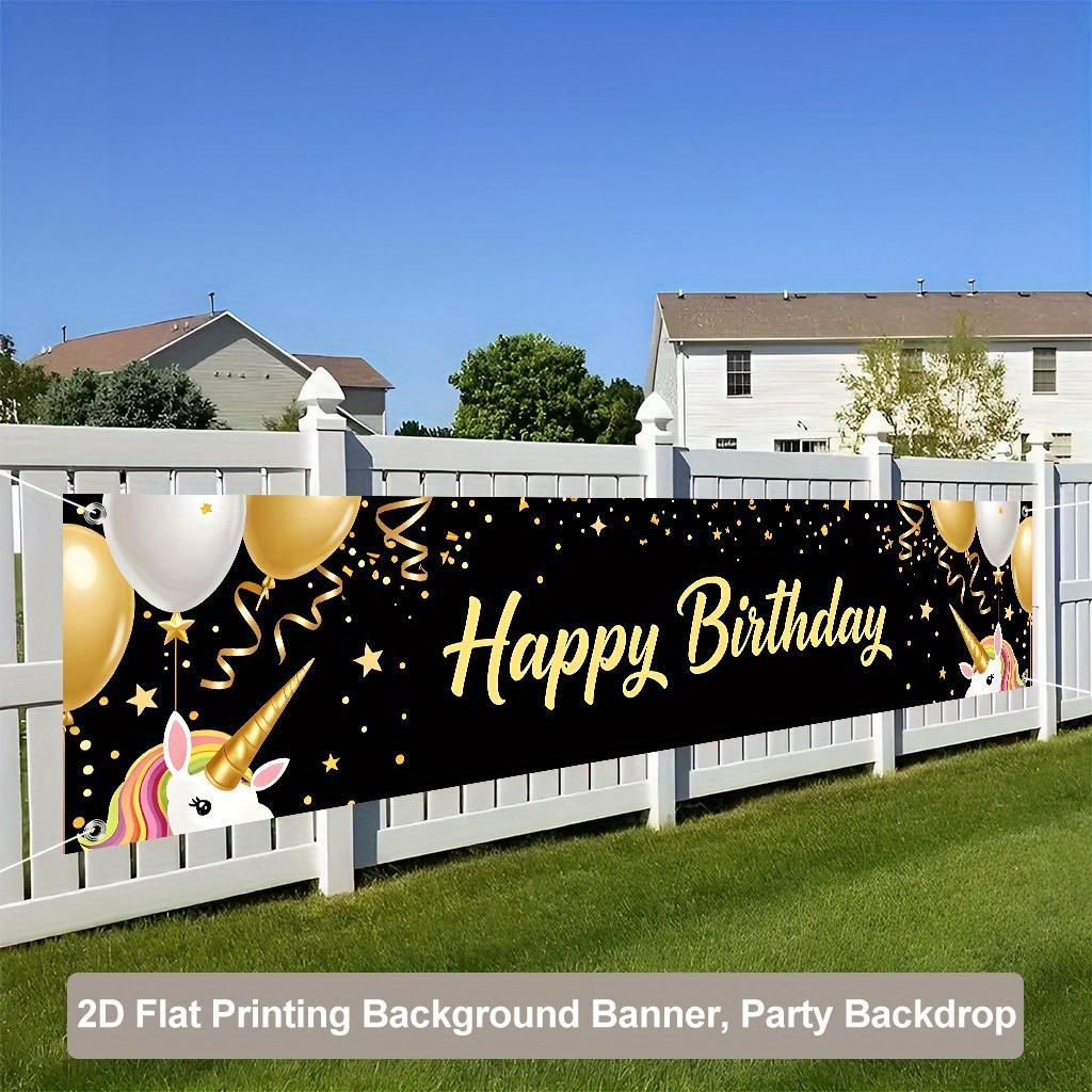 Happy Birthday Party Background Banner, Polyester Outdoor Indoor Fence Lawn Gathering Decoration