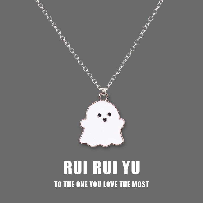 Black and White Ghost Necklace Halloween Gift Pendant Personalized Niche Senior Girlfriend Couple Student Jewelry