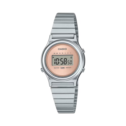 CASIO Casio Standard Cheap Casio CASIO CLASSIC Women's Quartz Digital Wristwatch with Resin, Stainless Steel, and Metal Finishes, Silver and Salmon Pi