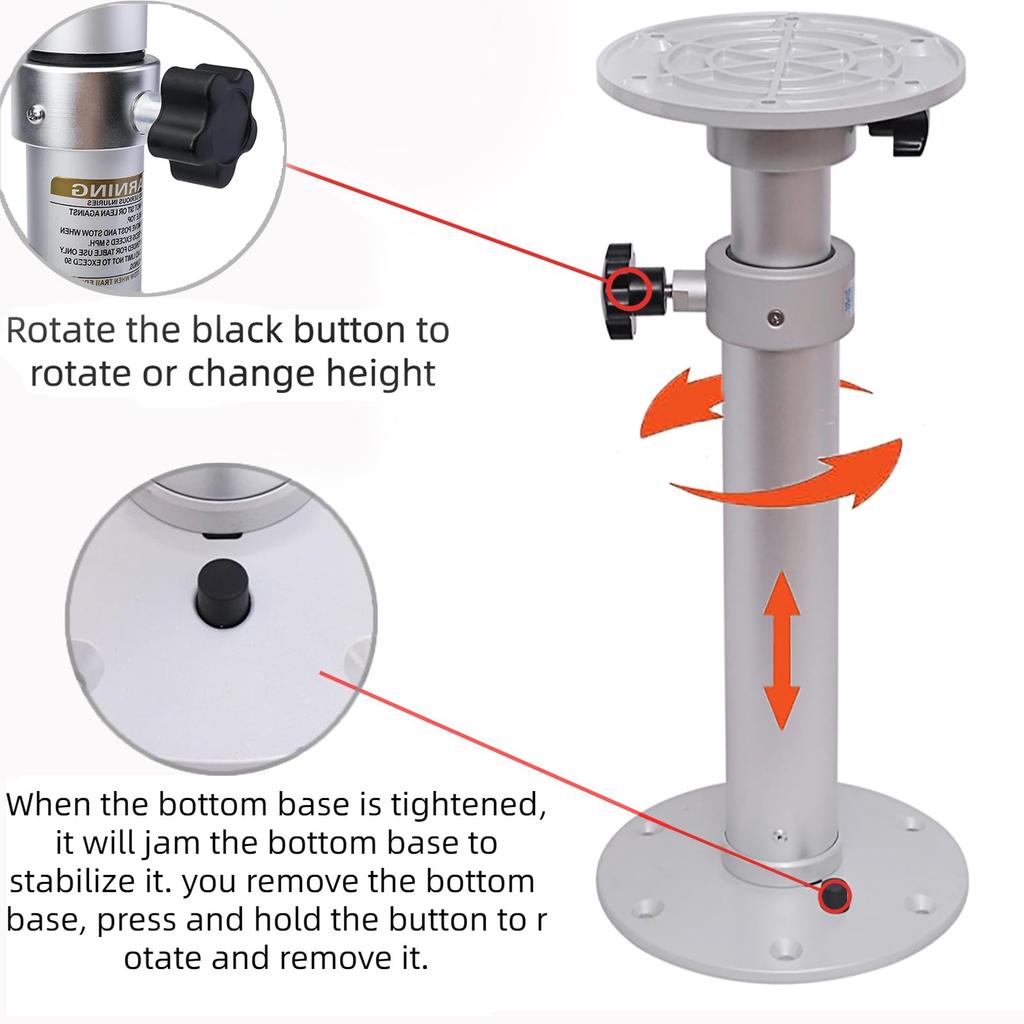 HWHongRV Adjustable Pedestal Marine Caravan Motorhome Table Pedestal Stand Base Height for RV Marine Boat 18-27.5