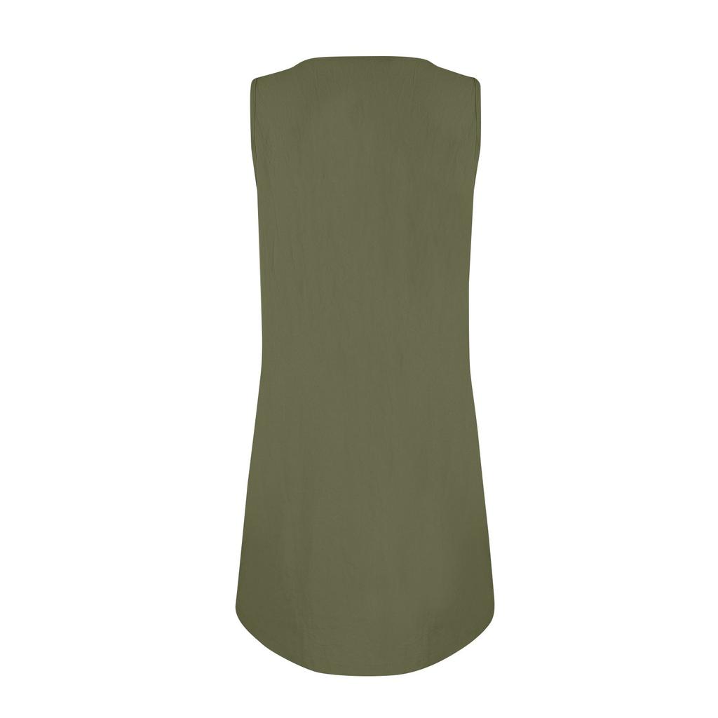 Women's Color Round Neck Fashionable Short Skirt Pocket Casual Dress
