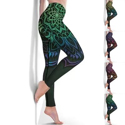 Womens Violet Lotus Prints Stretch Yoga Leggings Fitness Running Gym Sports Active Pants