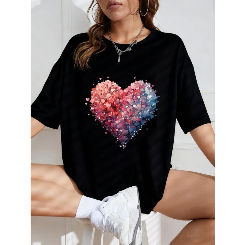 White Oversized T Shirt With Colorful Heart Print For Casual Wear