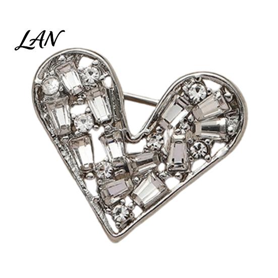 Durable Fashion Pin Love Brooch, with Shiny Rhinestone Decor, Strong Buckle Secure Fit Sturdy Elegant Alloy Classic Heart Shape Versatile Clasp серебряный