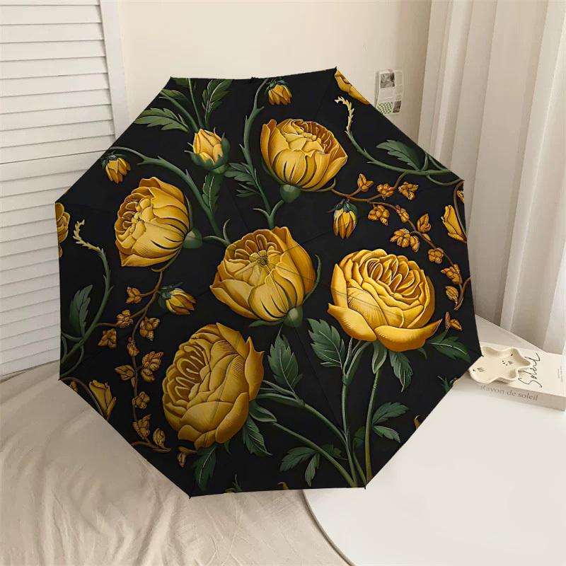 

1PC Floral Pattern Golden Roses Umbrella-8-Rib Reinforced, Automatic Open, Lightweight & Durable, Cute Fashion Accessory for Outdoor-T325