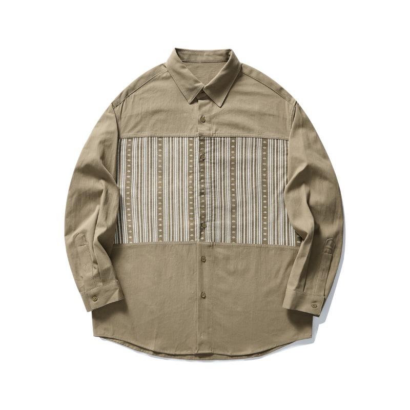 

Весна и осень Новая мужская мода полосатая стеганая хлопковая рубашка с длинным рукавом 3XL хаки