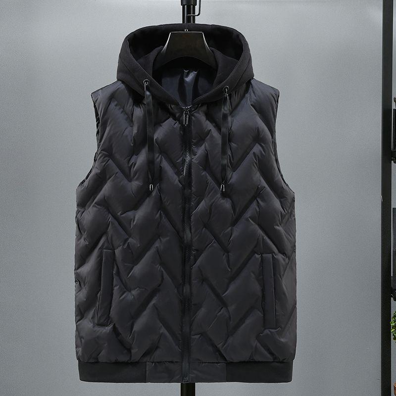 Men's Thick Hooded Cotton Vest - Casual Winter Sleeveless Jacket for Mid-aged & Young