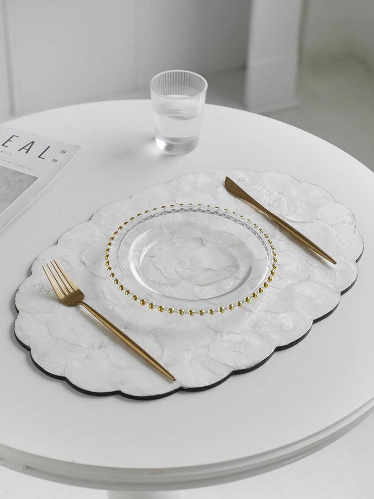 Light Luxury Natural Shell Tray Dining Table Insulating Mat Desktop Organizer Flower Trimmed Decorative Placemats