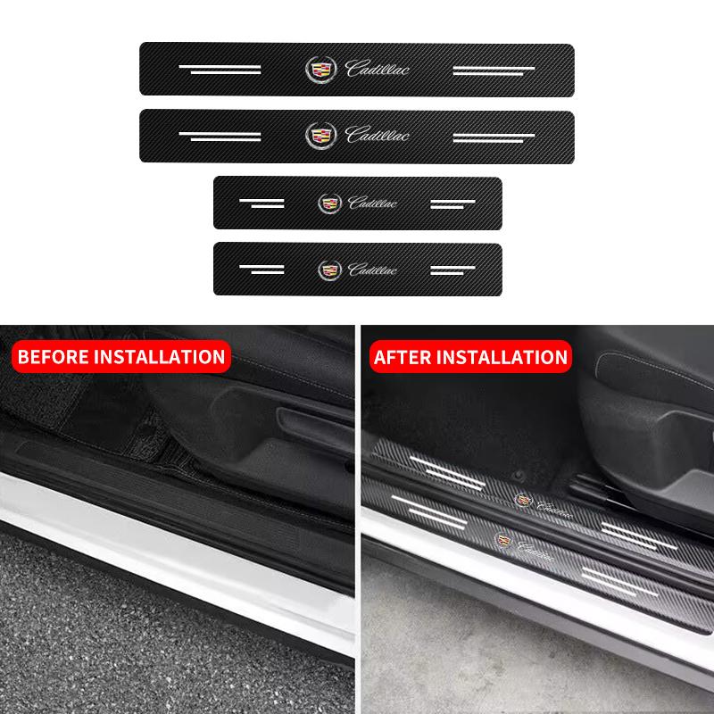 4Pcs Car c211 accessories Door Sill Scuff Plate Decor Carbon Fiber Stickers for Cadillac Logo SRX XT4 XT5 XT6 ATS XTS CTS CT6