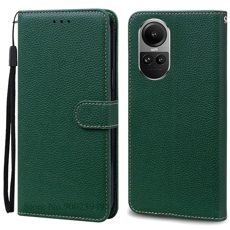 

Для OPPO Reno10 5G кожаный чехол для OPPO Reno 10 Pro 5G чехол-кошелек флип-чехол для Reno 10 Pro Plus чехол-книжка Fundas Coque Reno 10 Pro темно-зеленого