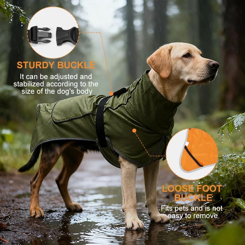 Dog Raincoat Windbreaker for All Dog Sizes Waterproof Dog Outdoor Jacket with Reflective Strip, Adjustable Straps & Snap Button