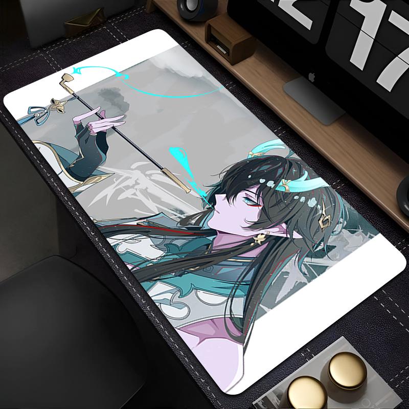 Large Gaming Mouse Pad Antislip Desk Mat Stitched Edges Stylish Aqua Fantasy Anime Print Smooth Surface for PC Laptop