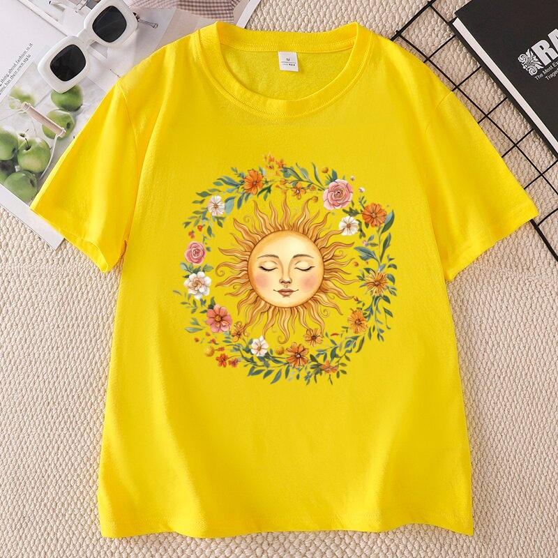 Boho Spiritual Sun TShirt Unisex Unisex Cute Bohemian Tee Mystic Moon Phase T Shirt Casual Round Neck Printed Cotton Short Sleeve