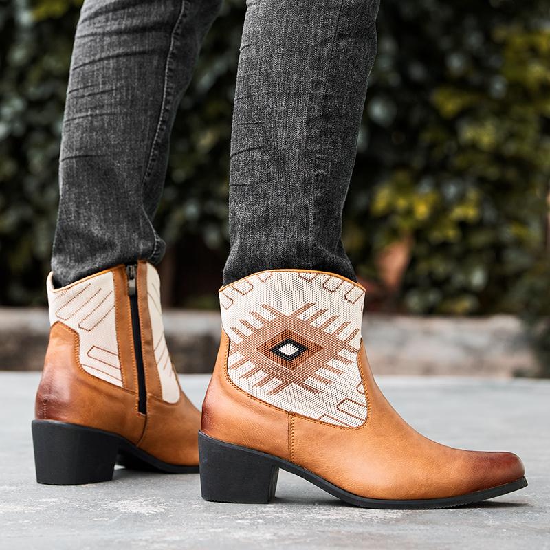 Trendy Embroidered Pull On Cowboy For Men with Wide Square Toe Western Retro Boot Durable Classic for Adult Men