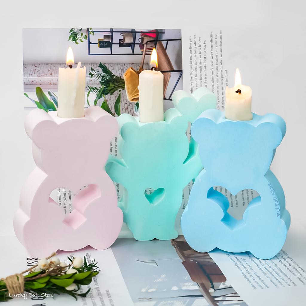 Cute Balloon Bear Candlestick Silicone Mold DIY 3D Animals Candle Holder Ornaments Casting Resin Cement Gypsum Mould Home Decor