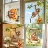 Affen Fenstertattoo Niedlicher Babyaffe PVC-Aufkleber Wiederverwendbare Statische Glasaufkleber für Wohnzimmer Heimdeko
