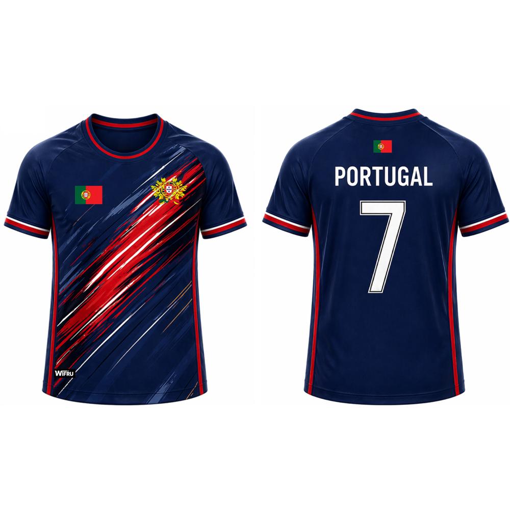 Portugal Flaggen-Print Herren Fußballtrikot 2026 Atmungsaktiv Schnelltrocknendes Sport-T-Shirt Unisex Sommer Freizeit Fan Geschenk Oberteile