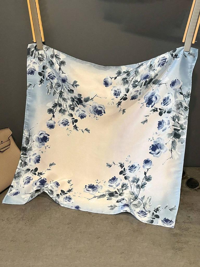 Low-key luxury womens headscarf is a must-have for spring and summer Imitation silk printed square scarf is fashionable 2024