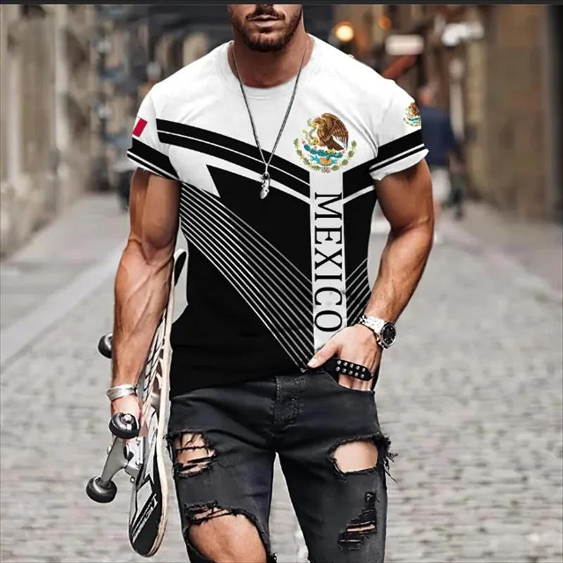 3D-gedrucktes Mexiko-Flaggen-T-Shirt für Herren, T-Shirts mit Adler-Grafik, Sommer, Freizeit, Streetwear, übergroße Sport-T-Shirts, Rundhals-Oberteile