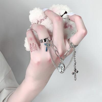 Double Chain Finger Ring, Adjustable Ring for Women Men, Street Style Stacking Design Ring, Dark Aesthetic Layered Ring