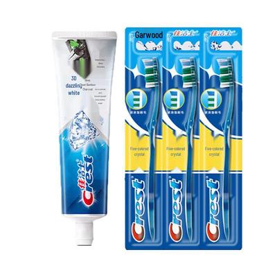 Zubní pasta Crest 3D White s mikro-uhlím (170 g) se 3 měkkými krystalovými zubními kartáčky