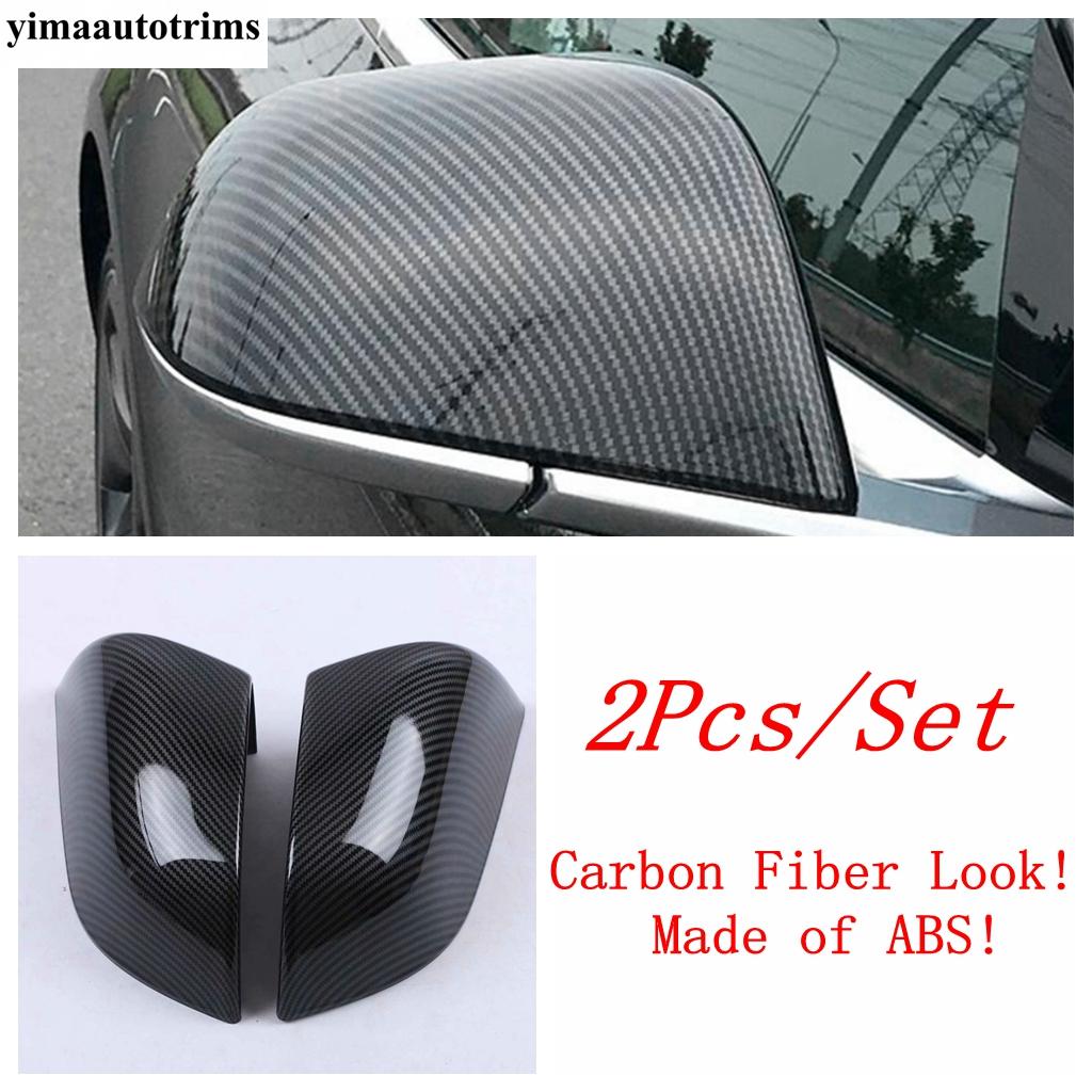 Side Rearview Mirror Cap Rain Shade Rainproof Eyebrow Cover Trim Chrome / Carbon Fiber Accessories For Tesla Model 3 2018 -