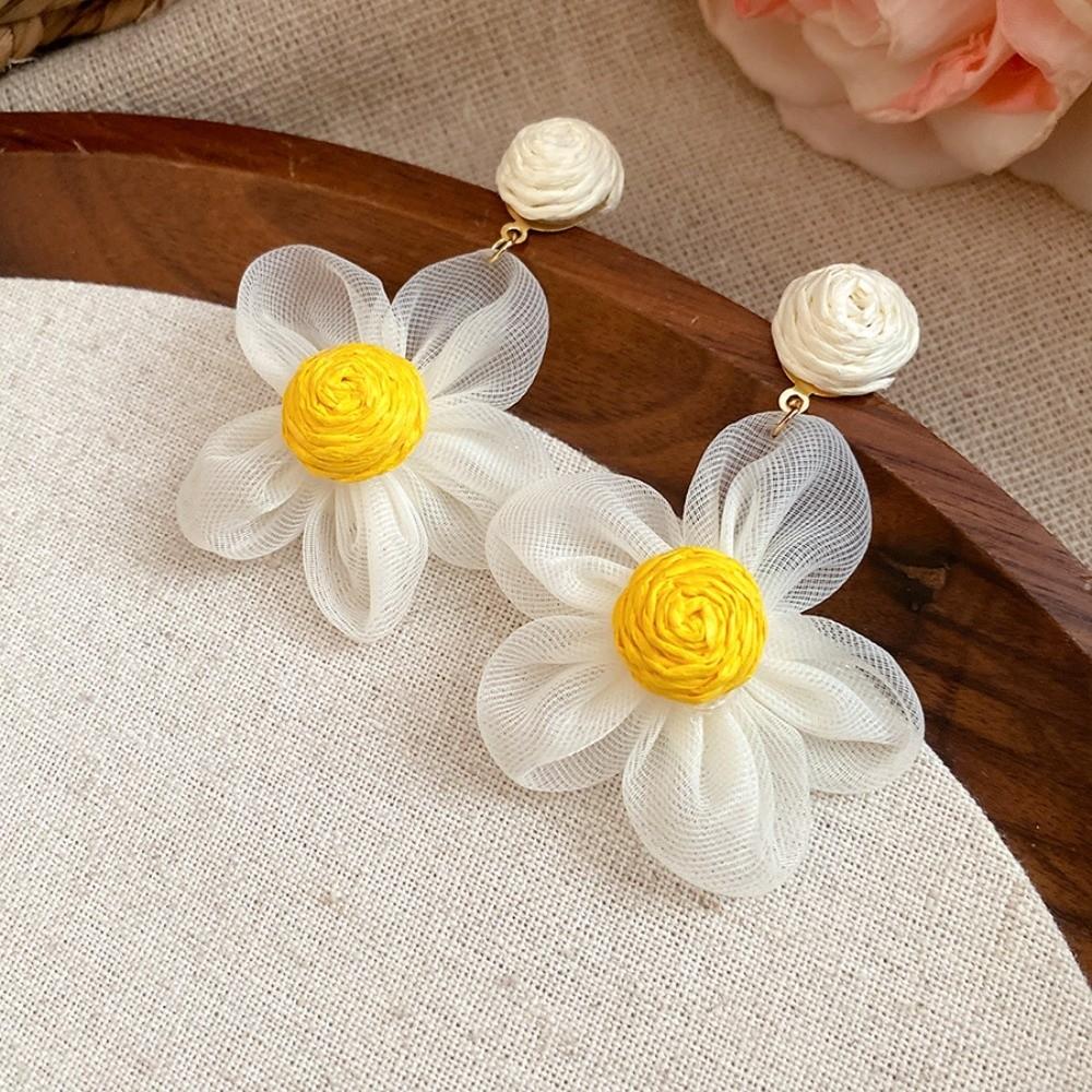 Sunflower Multi-colored Ear Accessories Raffia Flower Ear Drop Handmade Wood Drop Earrings  Daily