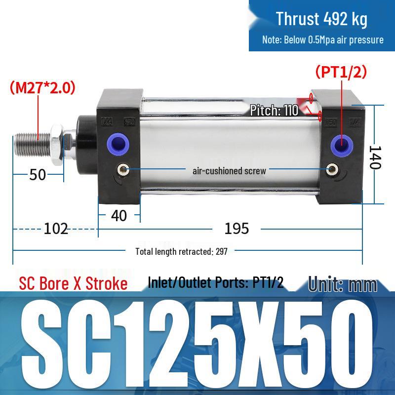 SC63 High Thrust Small Pneumatic Cylinder, Model SC40/50/80/100*125X150X200X500-S