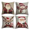 Christmas Pillowcase, Cute Cartoon Imitation Embroidery Linen Print Sofa Pillow Cover, Festival Decoration, Festival Gift (Pillow Insert Not Included)