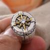 Vintage Compass Design Shiny Crystal Star Thai Silver Men Punk Ring  Hand Accessories Gifts