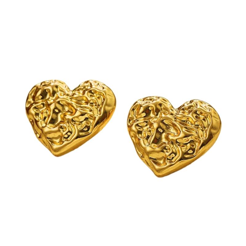 Love Heart Designs Oversized Studs Earrings Comfortable Hypoallergenically Gold Plated Zinc Alloy Accessories