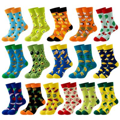 Fruit Men's Mid-Calf Socks Pineapple Watermelon Design Anti-Slip Breathable Cotton for Gym Running Sports
