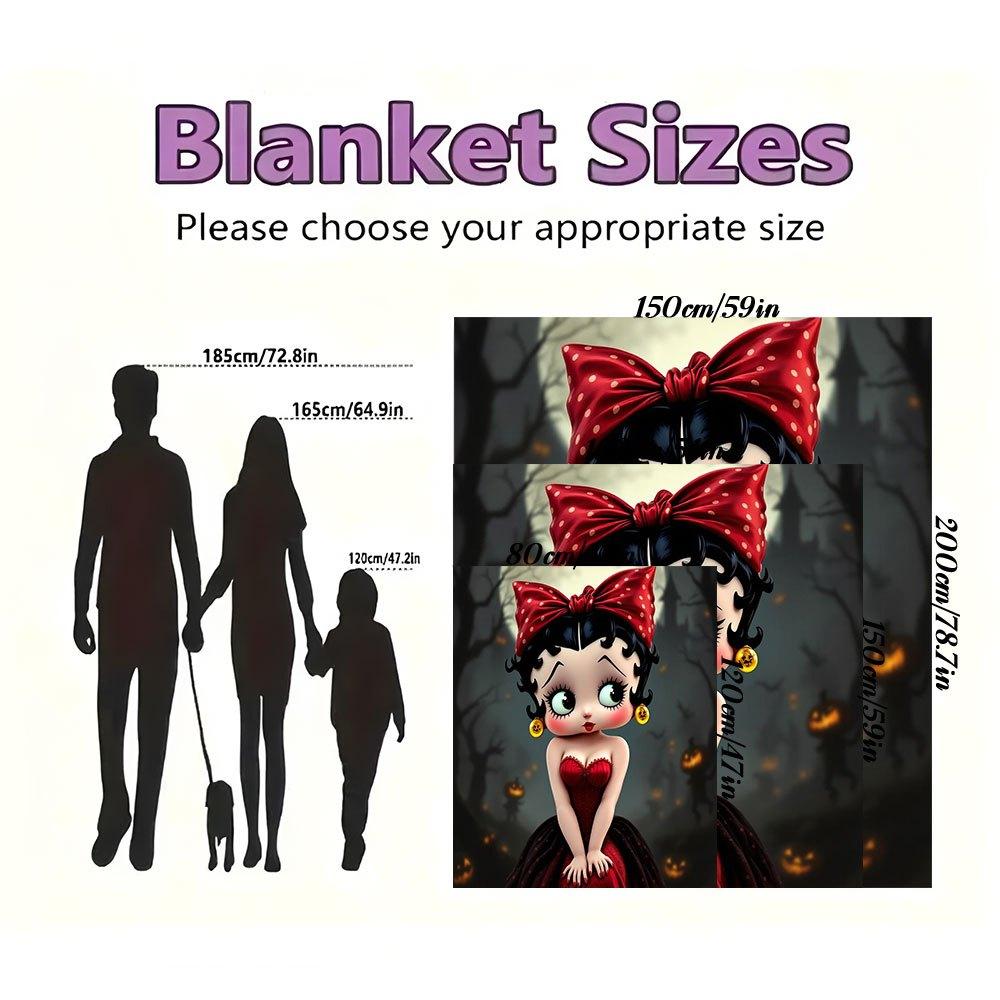 Halloween Red Dress with Polka Dot Bow Spooky Costume for WomenBlanket Flannel Throw Blanket for Sofa, Bed, Travel, Camping, Office, Couch, Chair