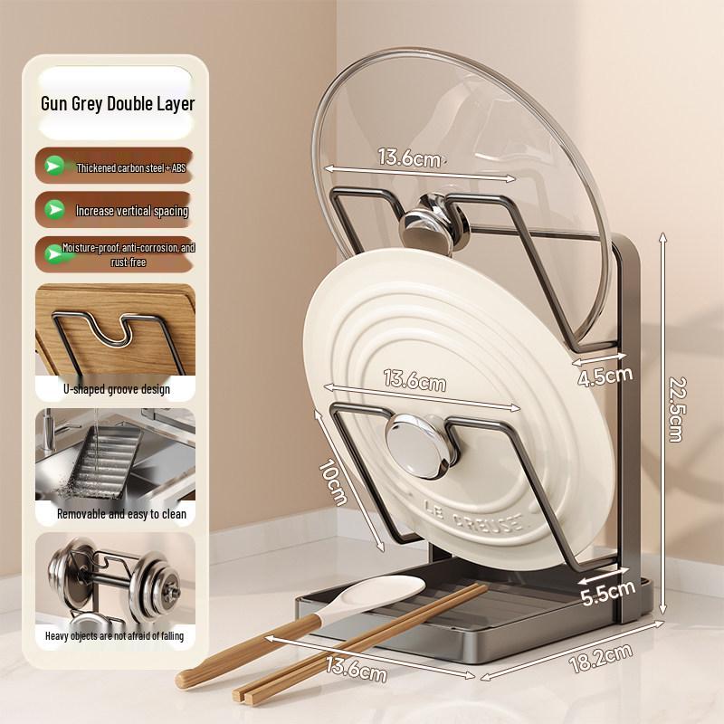 2026 Kitchen Pot Lid & Spatula Holder Rack - New Model for Thick Lids & Cutting Boards