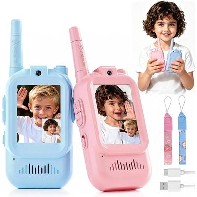 Children's Video Walkie Talkie, 2 Pack, with Colour Display and Camera, Rechargeable, for Boys and Girls from 3 Years Old, 200 M Range, Ideal