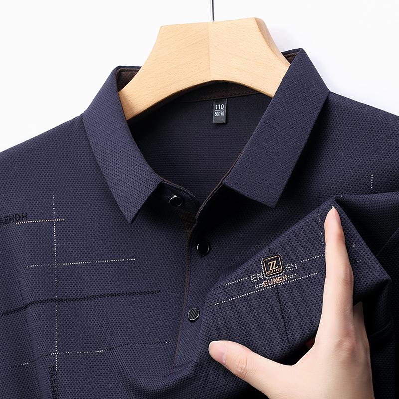 

2025 Новинка Осени Мужская Футболка Поло с Длинным Рукавом для Среднего Возраста, Деловая, Удобная, Однотонная, с Воротником 4XL