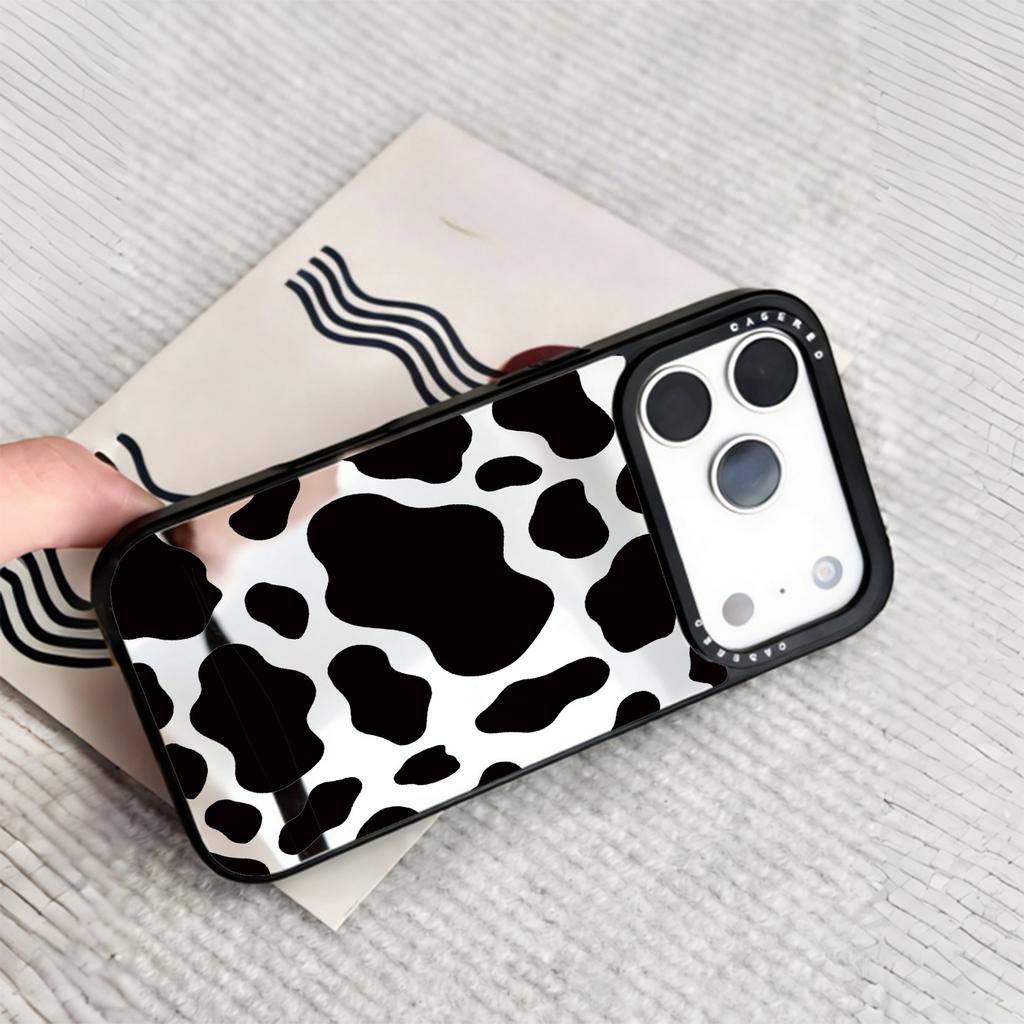 Cow patterned mirror phone case suitable for iPhone 17 16 15 14 13 12 11 Pro/Max/Plus anti drop and shockproof back cover
