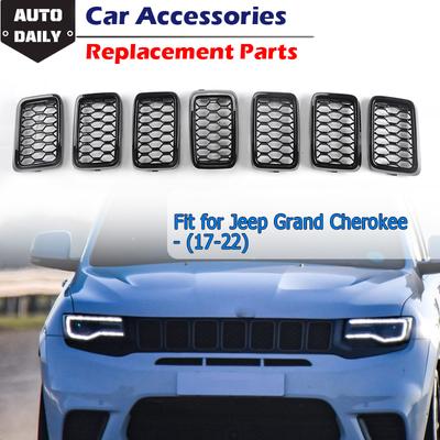 1 Set Black Car Front Bumper Insert Mesh Grille Front Radiator Inlet Grill Trim Cover Fit For Jeep Grand Cherokee 2017-2022