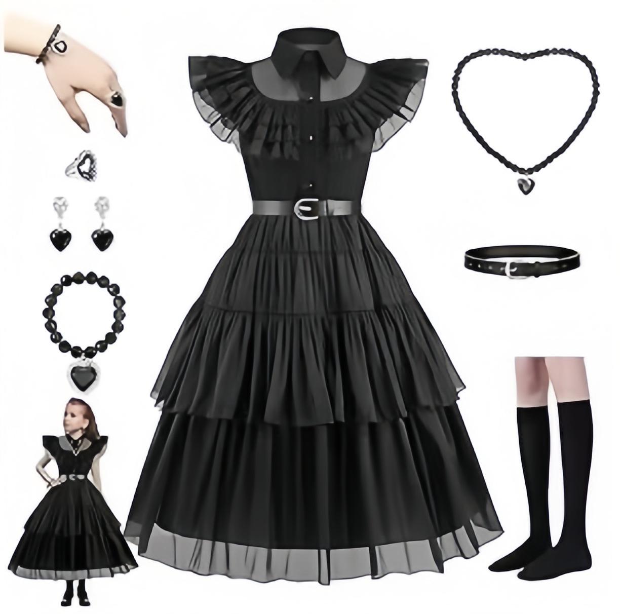 

Черное тюлевое платье Уэнсдей Аддамс - Косплей в придворном стиле Size 130