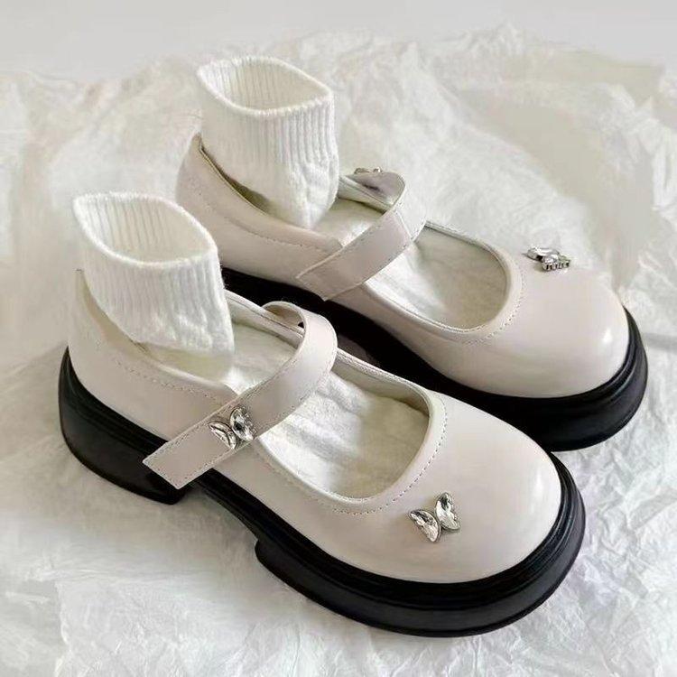 

Мягкие туфли Мэри Джейн, женские весенние одинарные туфли с пряжкой A Word и черной круглой головкой, английские туфли с неглубоким носком 35